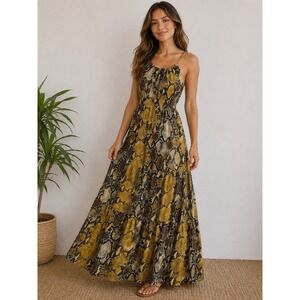 See And Be Seen Snakeskin Halter Maxi Dress Wedding Guest Resort Summer Vacation